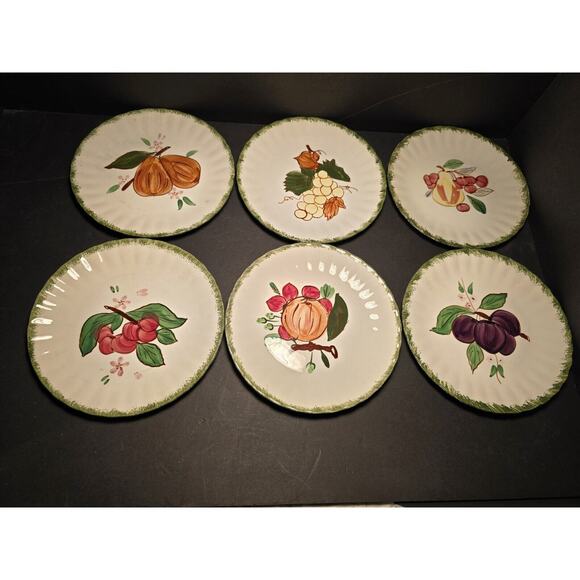 Blue Ridge Southern Potteries Set 6 Fruit Dinner Plates Handpainted USA - Picture 1 of 16